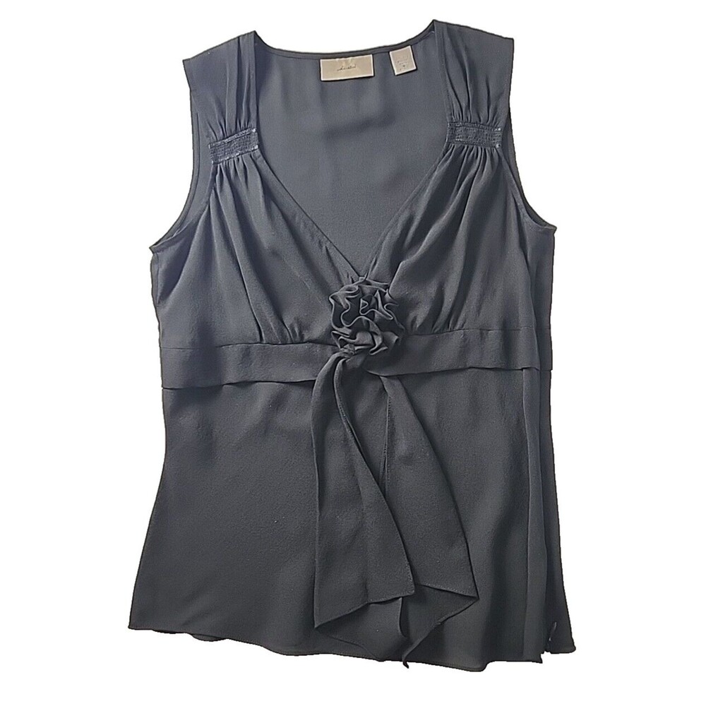 i.e. Sleeveless Black Sheer 100% Silk Womens V Neck Top Blouse Size 6